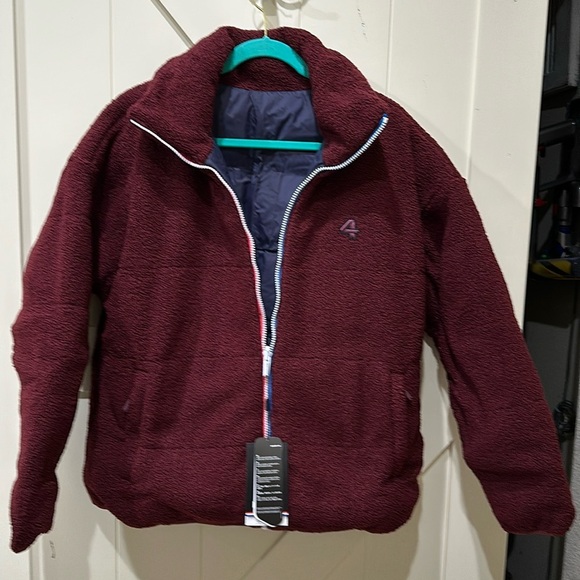 NWT Fourlaps reversible coat. Burgundy and navy. Extremely nice!!!